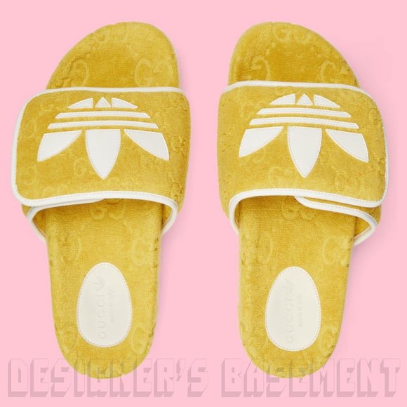 GUCCI x Adidas woman 36EU- 6US Yellow GG Sponge & Trefoil platform Slide sandals - Picture 11 of 11
